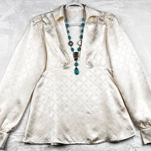 Breathtaking Ivory 100% Silk Blouse Top Christmas Party